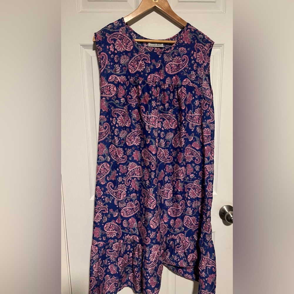 Vintage Anthony Richards Sleeveless Paisley Dress in Blue and Pink. Size 1X